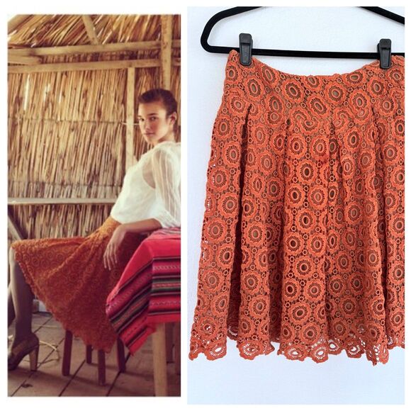 Anthropologie Moulinette Soeurs Tuberose Lace Semi-Sheer Skirt in Orange Size 4P - Picture 1 of 9